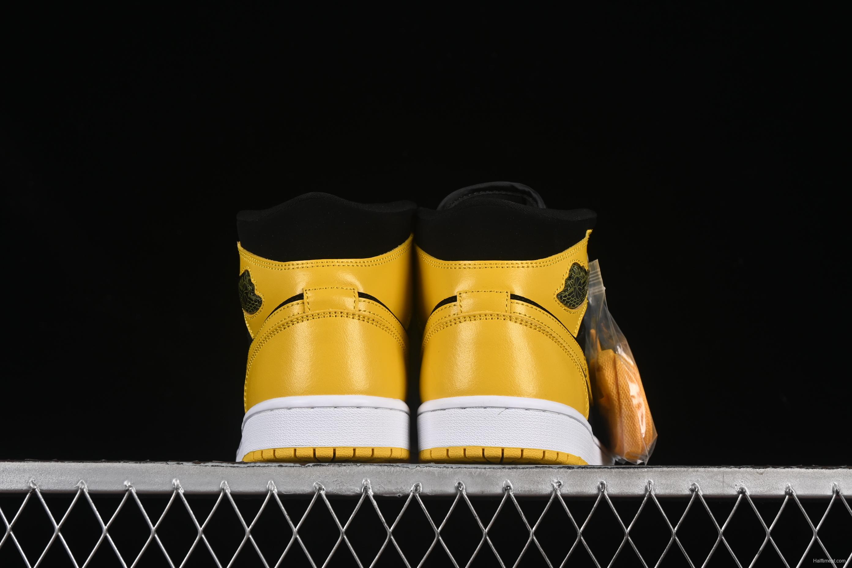 Nike Air Jordan 1 Mid AJ1 Black Yellow Mid-Top Casual Sneakers - HJ6654-071