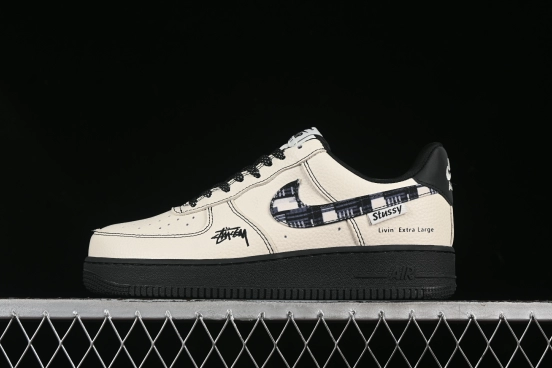 Nike Air Force 1 '07 Low Stussy Collaboration Checkerboard Black White Low-Top Casual Sneakers - KK1988-071