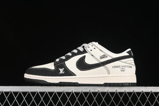 Nike SB Dunk Low LV Series Denim Black Swoosh Anniversary Custom Low-Top Casual Skate Shoes - FC1688-223