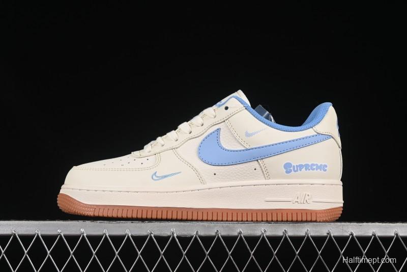 Nike Air Force 1 '07 Low Supreme Collaboration Blue Swoosh Gum Sole Casual Sneakers - XS1958-547