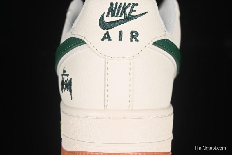 Nike Air Force 1 '07 Low Stussy Collaboration Green Swoosh Gum Sole Casual Sneakers - XX3168-138