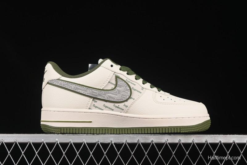 Nike Air Force 1 '07 Low Supreme Collaboration Military Green Multi Swoosh Casual Sneakers - XX3168-148