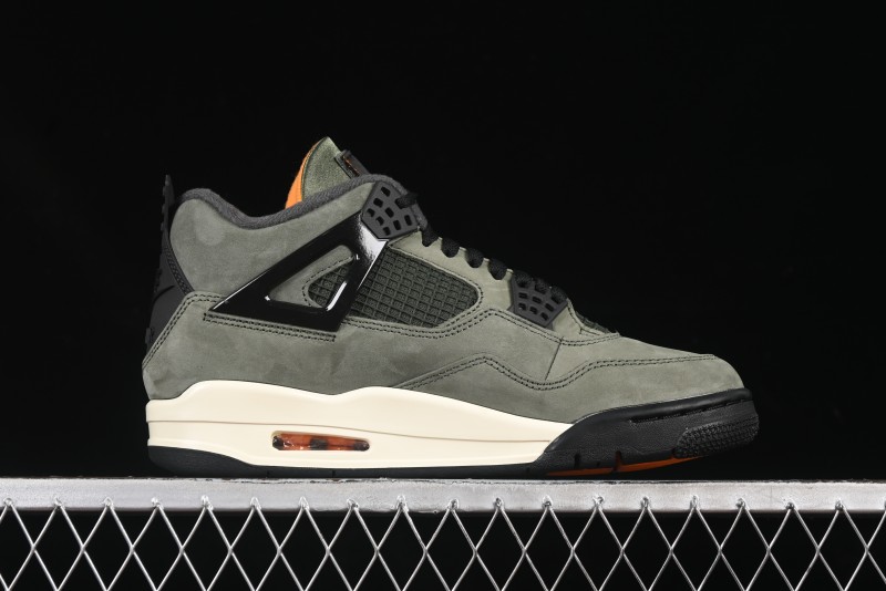 Nike Undefeated x Air Jordan 4 OG Sneakers in Olive Green Suede with Orange and Black Accents - IB1519-200