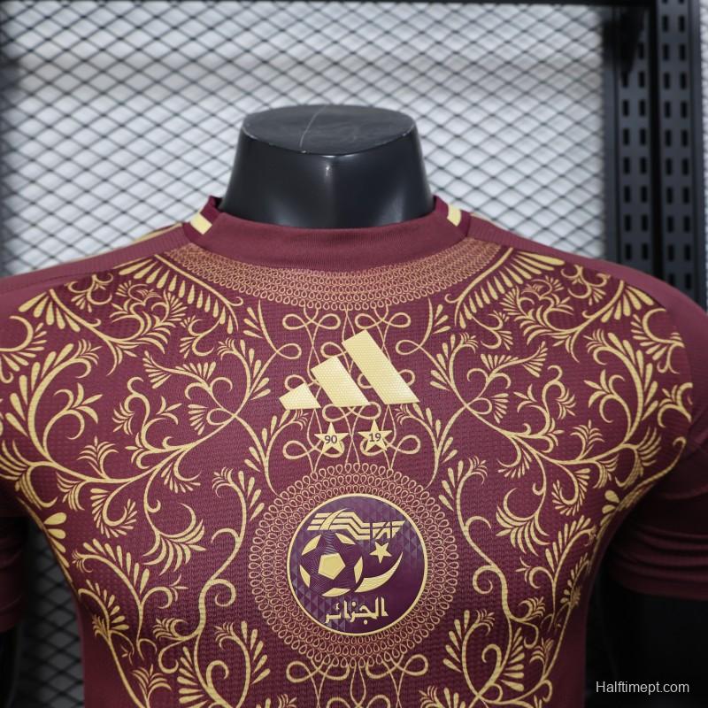 Player Version 2025 Algeria Burgundy with Gold Ornamental Pattern Jersey
