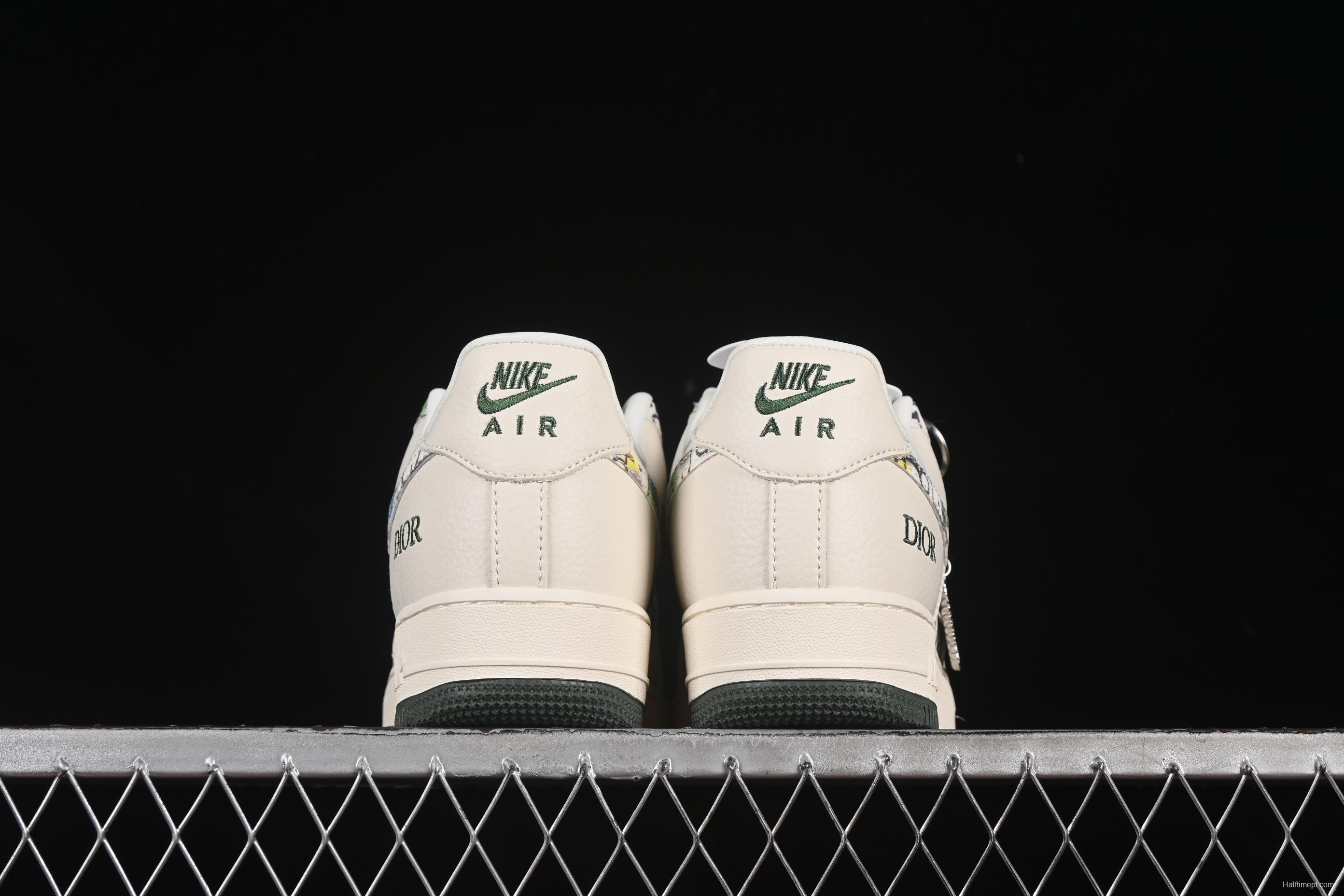Nike Air Force 1 '07 Low Dior Collaboration Beige Green Floral Casual Sneakers - DF0188-065
