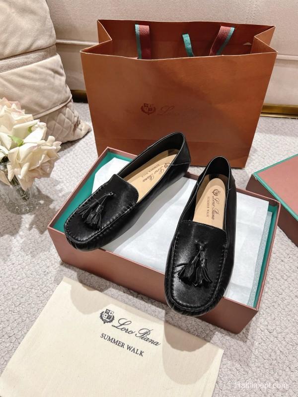2025 Women LP Black Leather Loafers Tassel LY00291