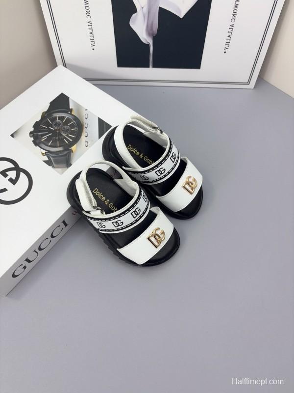 2025 Kids Dolce & Gabbana Black White Leather Sandals