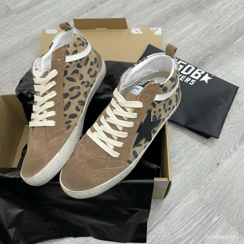 2024 Unisex GGDB Beige Brown Leopard Suede Leather High Top Sneakers MJ00300