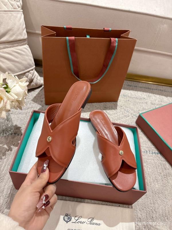 2025 Slippers LP Brown Leather Slippers LY00270