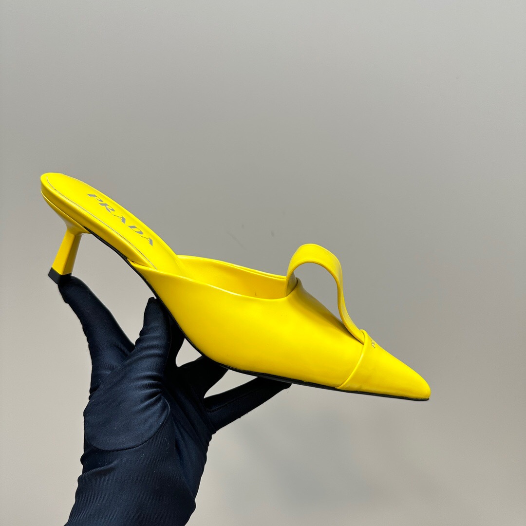 2025 Women Prada Yellow Leather Mules