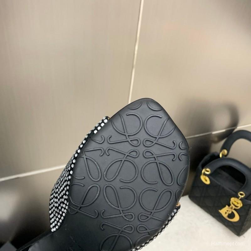 2025 Women Loewe Black Leather Heels LY00240