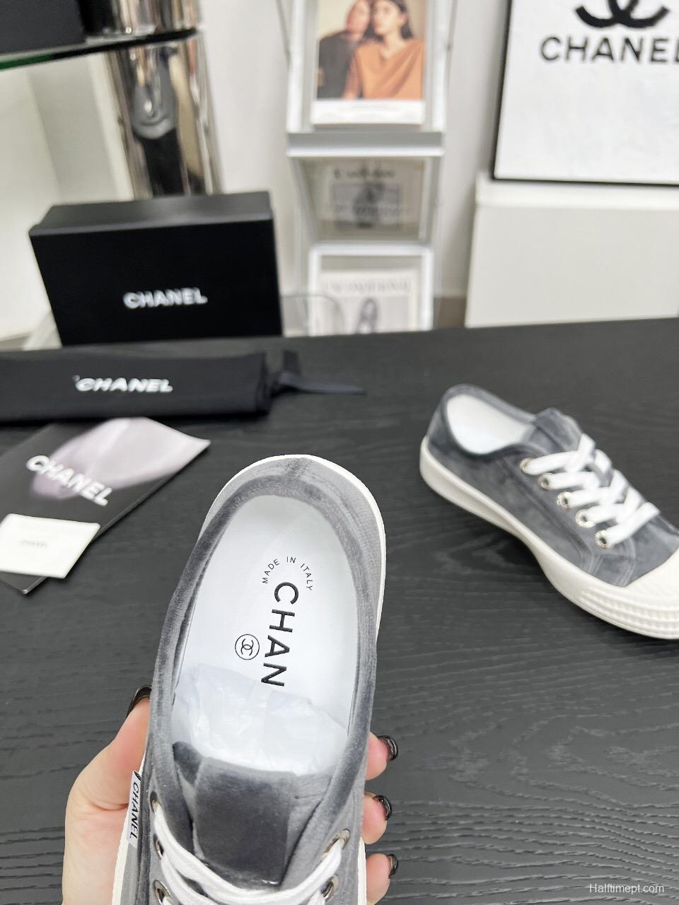 2025 Women Chanel Grey Canvas Casual Sneakers LY00230