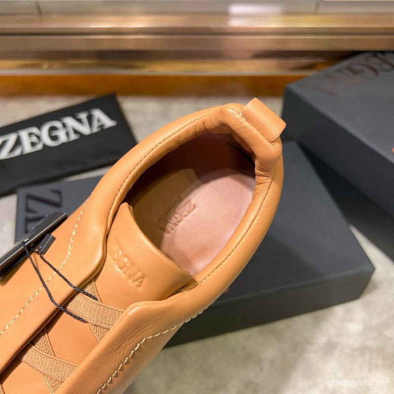 2024 Men Ermenegildo Zegna Camel Calf Leather Sneakers