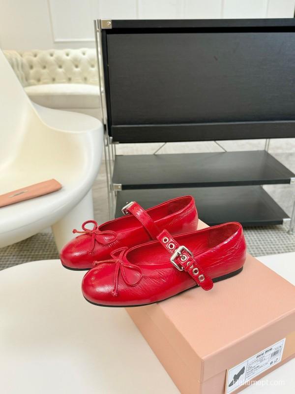 2025 Women Miu Miu Red Leather Mary Jane Buckle KFY00300