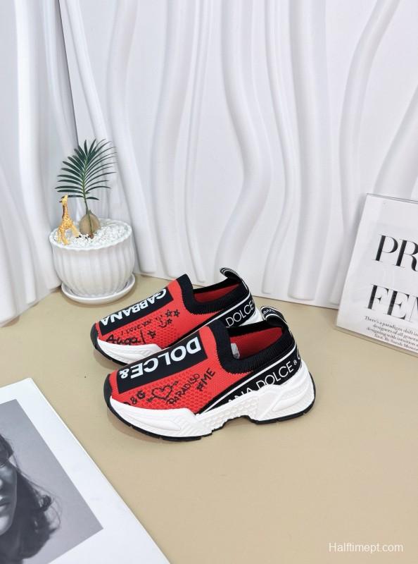 2024 Kids Dolce & Gabbana Red Black White Nylon Sneaker