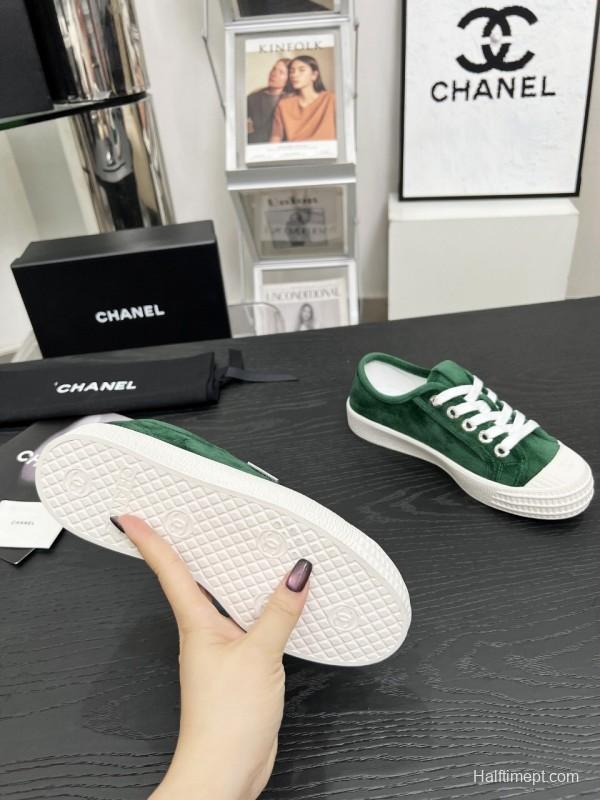 2025 Women Chanel Green Suede Sneakers LY00230