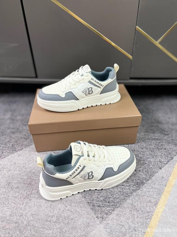 2024 Unisex Burberry White Grey Leather Casual Shoes MJ00251