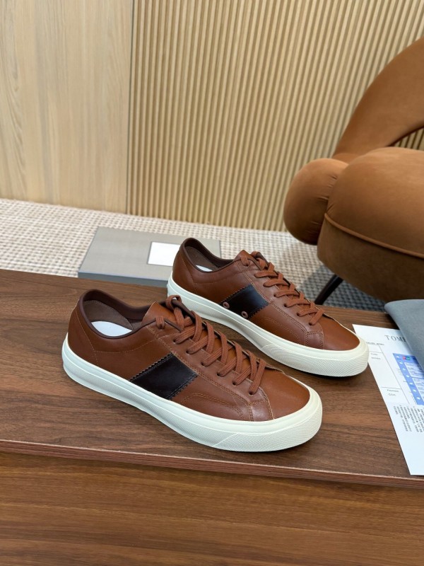 2025 Men TOM FORD Brown Black Leather Sneakers LY00360