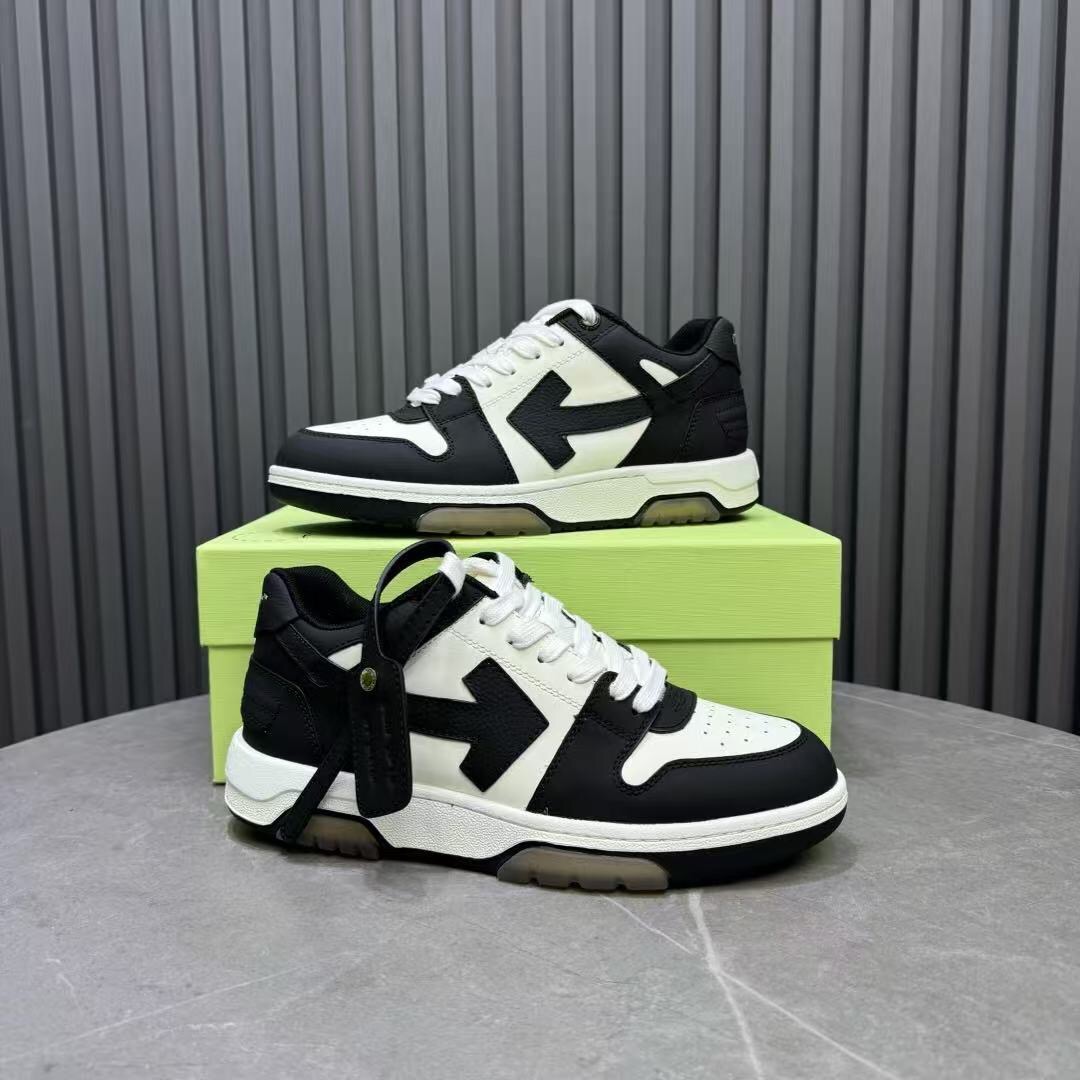 2025 Unisex Off-White Black White Leather Sneakers KFY00310(F/W)