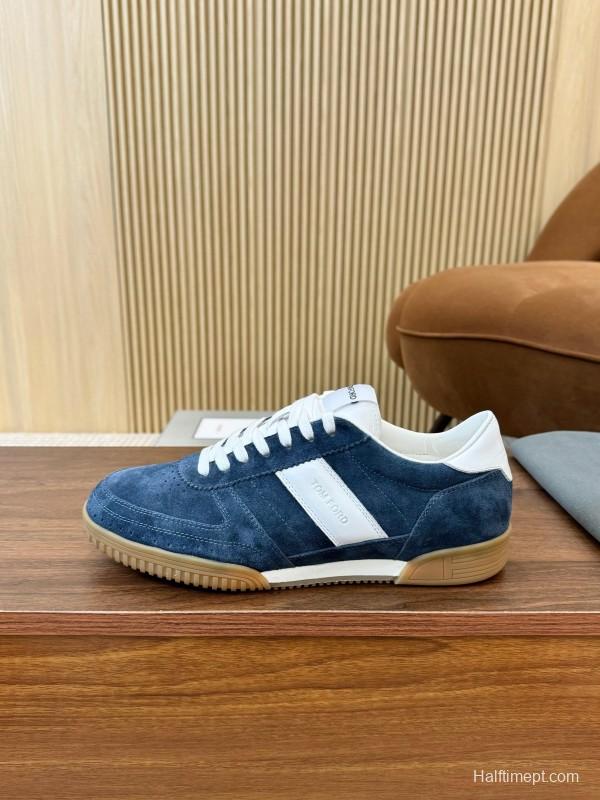 2025 Men TOM FORD Blue White Suede Sneakers LY00360