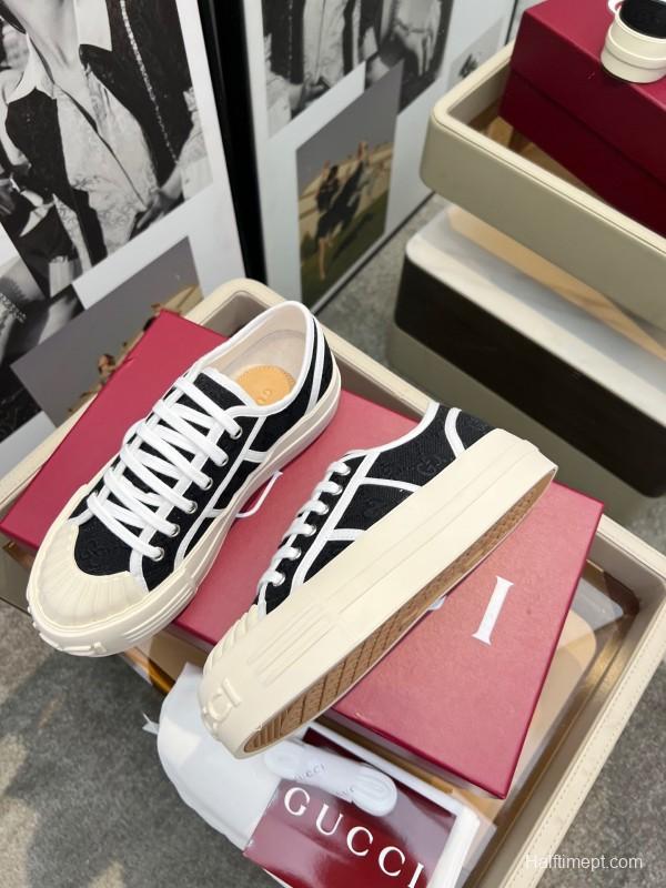 2025 Women Gucci Black White Canvas Platform Sneakers LY00270