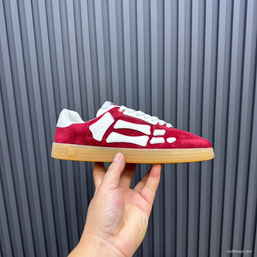 2025 Unisex Amiri Red White Suede Leather Sneakers Skeleton Pattern LY00280