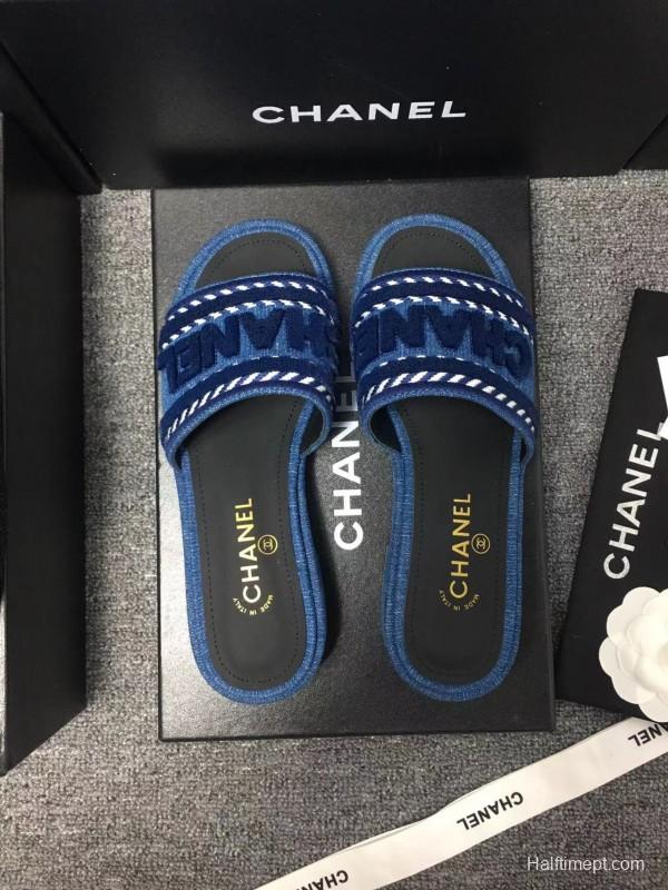2025 Slippers Chanel Blue Fabric Slippers LY00270