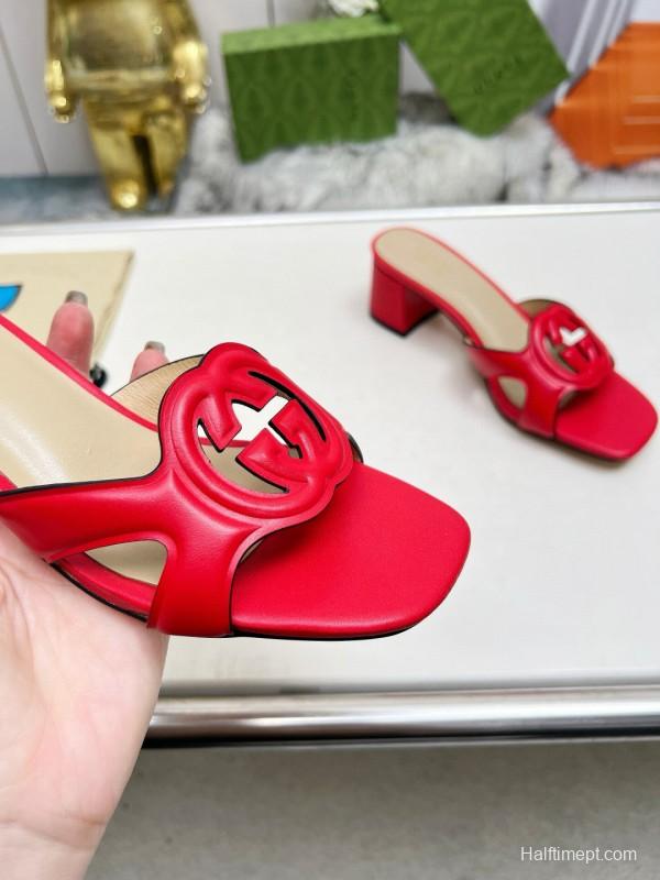 2025 Gucci Red Leather Slippers