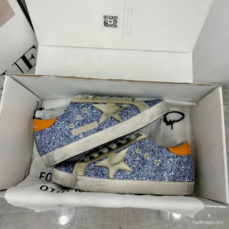 2025 Women GGDB Blue Silver Leather Glitter Low Top Sneakers