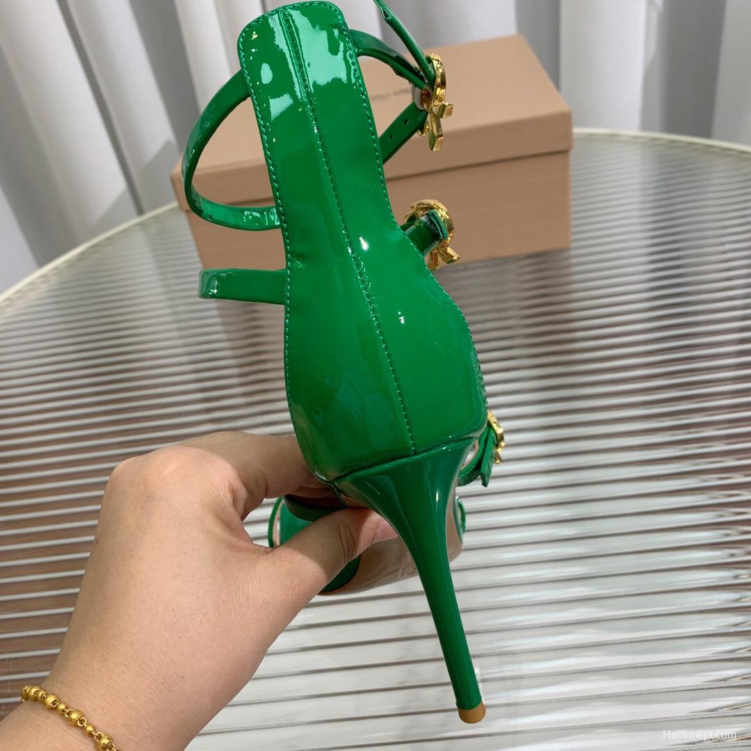 2025 Women Gianvito Rossi Green Leather High Heel Sandals