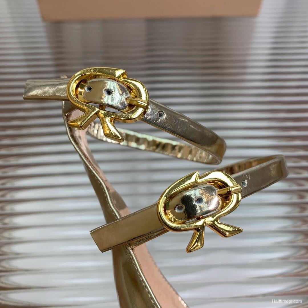 2025 Women Gianvito Rossi Gold Leather High Heel Sandals