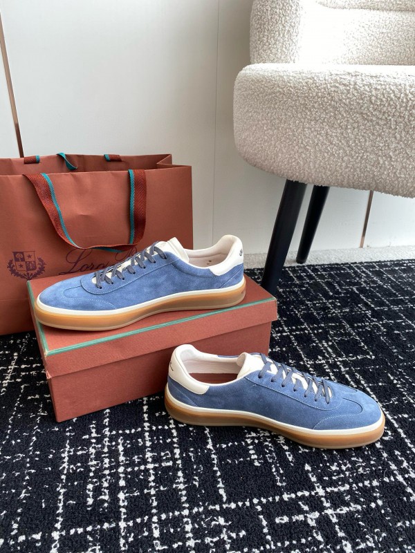 2024 Men Loro Piana Blue Suede Leather Sneakers MJ00320