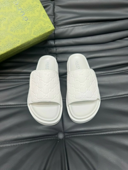 2024 Slippers Gucci White Leather Slippers MJ00200