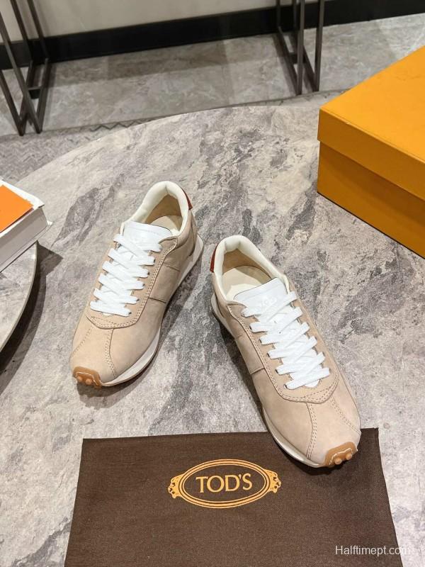 2025 Women TOD'S Beige Leather Suede Sneakers KFY00350