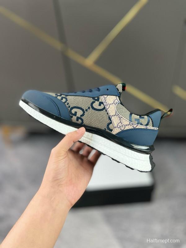2024 Men Gucci Blue Beige Canvas Leather Sneaker MJ00260