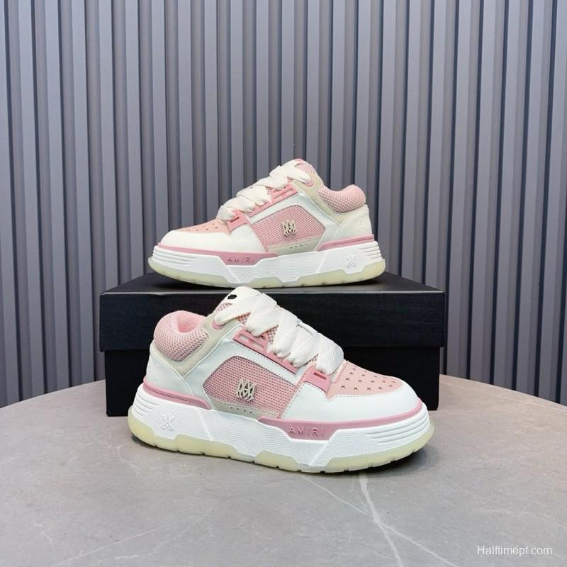 2024 Women Amiri Pink White Leather Mesh Sneakers MJ00360