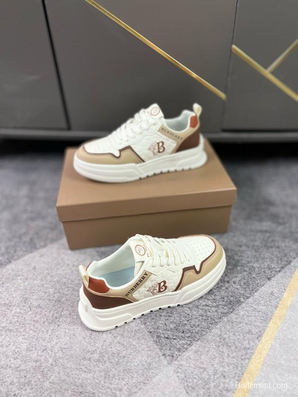 2024 Women Burberry White Beige Leather Sneakers MJ00251
