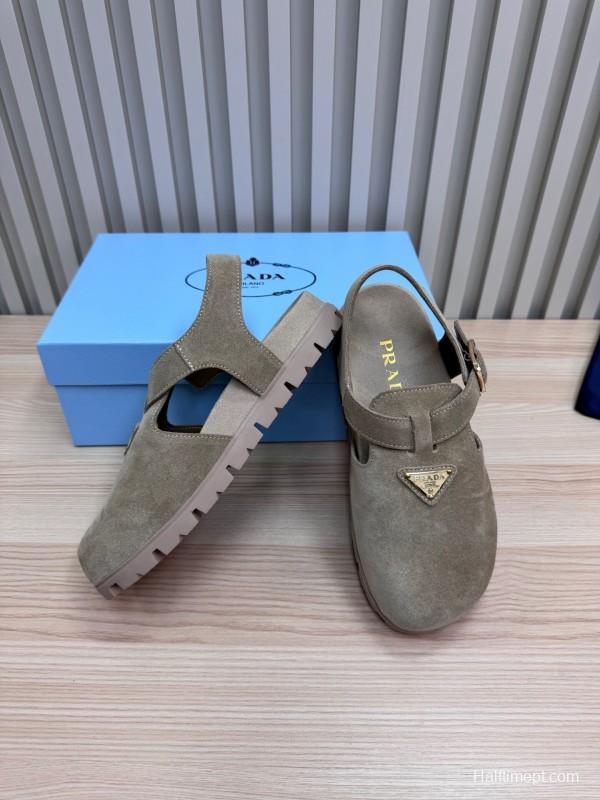 2025 Women Prada Khaki Suede Sandals LY00280