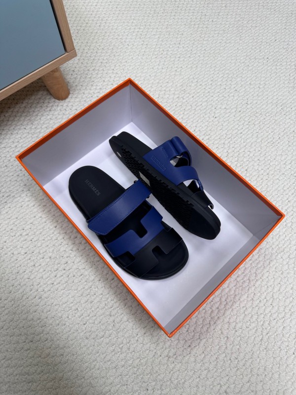 2025 Slippers Hermès Blue Black Leather Slippers