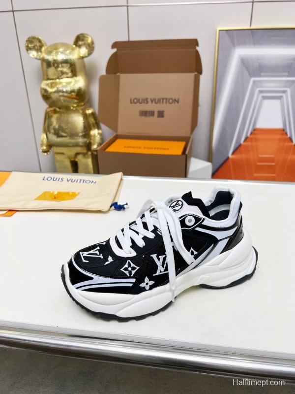 2025 Unisex Louis Vuitton Black White Fabric Leather Sneakers LY00340(F)/LY00341(M)