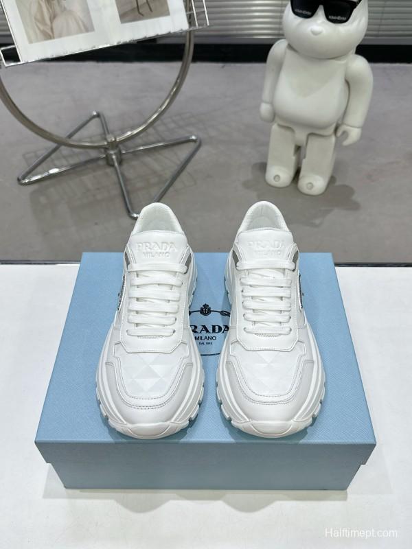 2025 Unisex Prada White Leather Sneakers