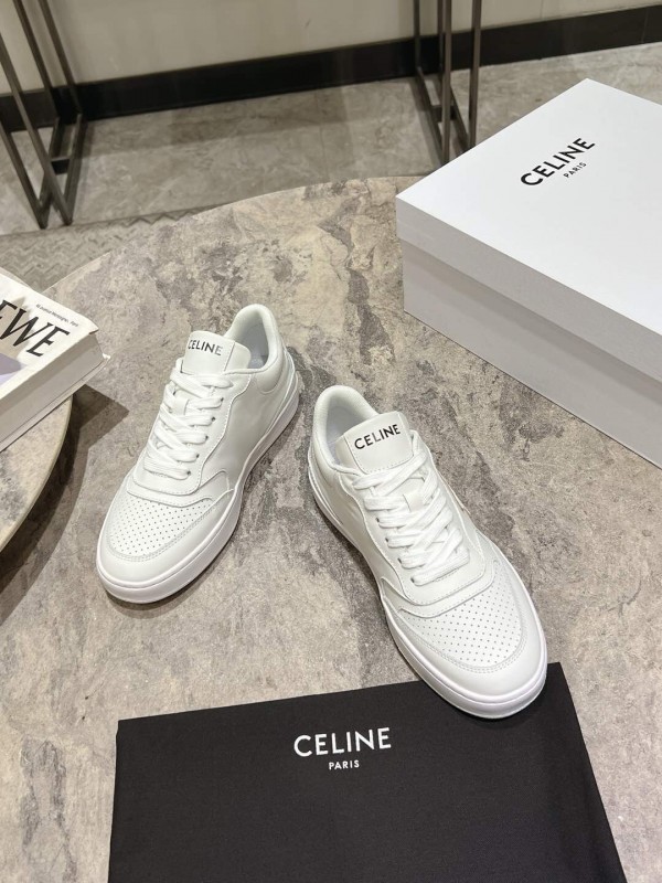 2025 Women Celine White Leather Casual Sneakers