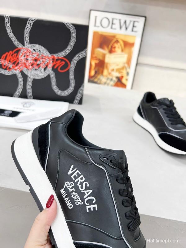 2025 Men VERSACE Black Leather Sneakers LY00320