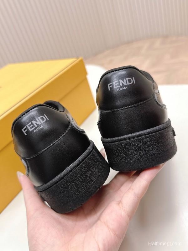 2025 Men Fendi Black Leather Sneakers LY00360(M)