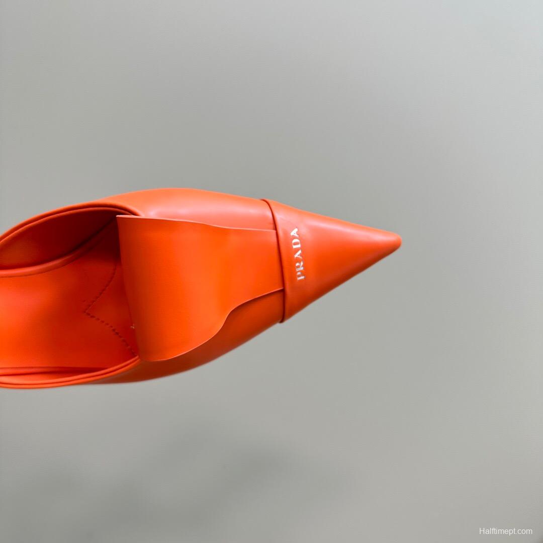 2025 Women Prada Orange Leather Pointed Toe Heels KFY00310