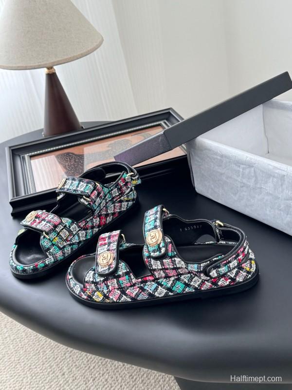 2025 Women Chanel Multicolor Fabric Sandals LY00320