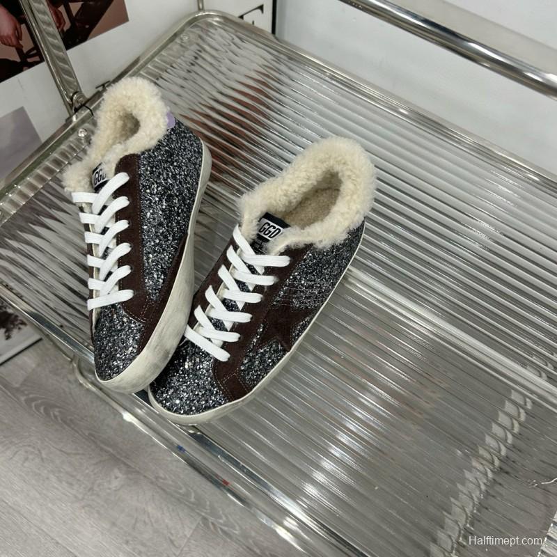 2025 Women GGDB Black Silver Glitter Leather Sneakers MJ00260