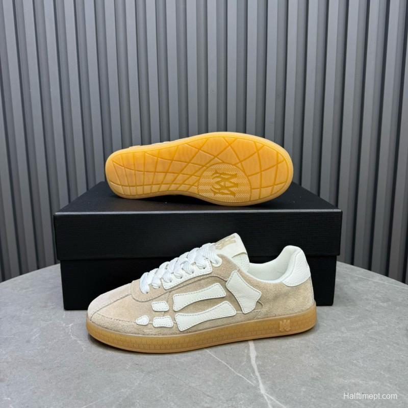2024 Unisex Amiri Beige White Suede Leather Sneakers MJ00300