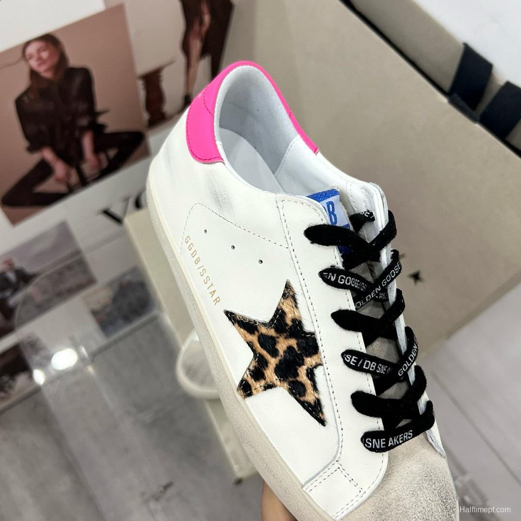 2025 Women GGDB White Pink Leopard Print Leather Sneakers MJ00260