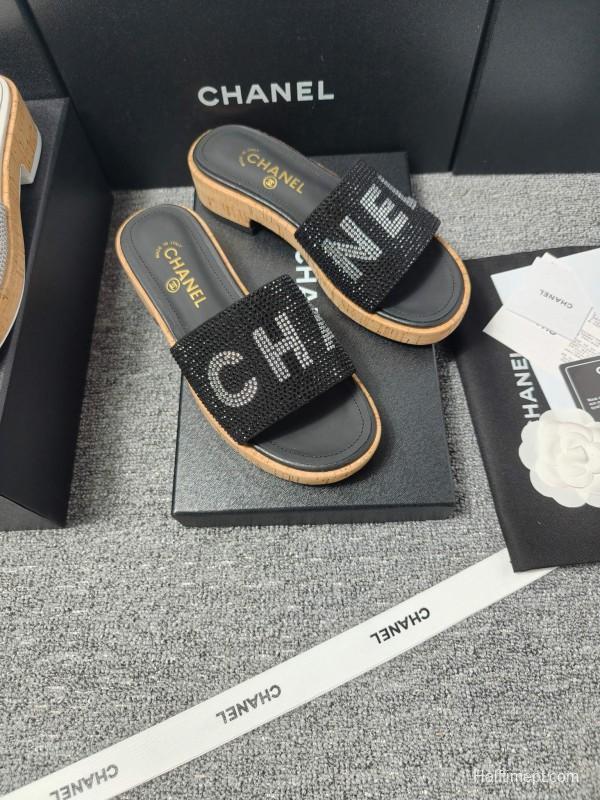2025 Slippers Chanel Black Fabric Women Slippers